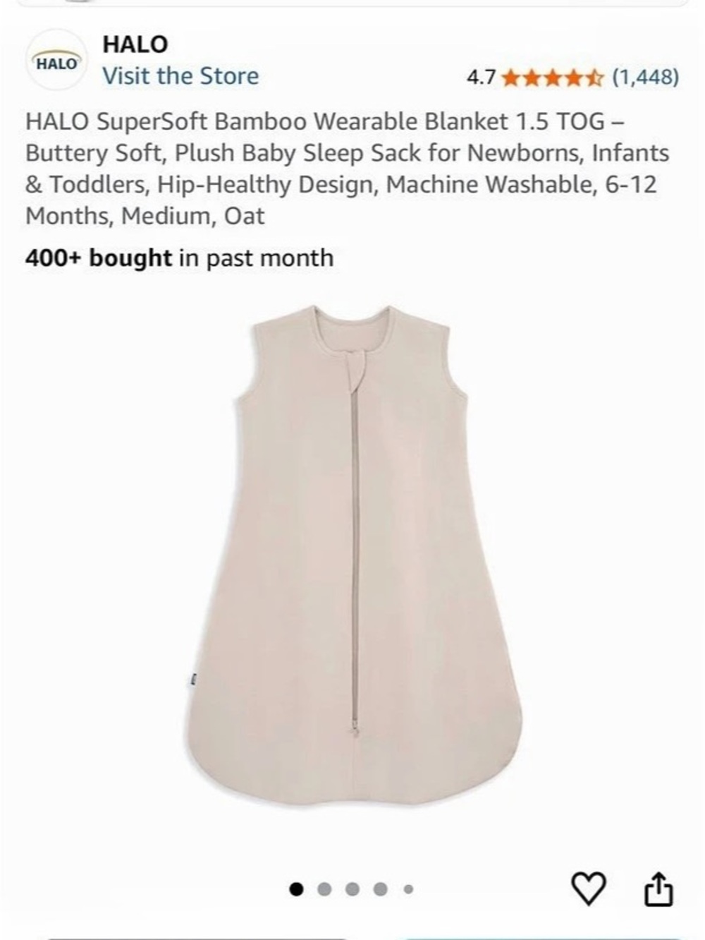 HALO SleepSack SuperSoft Bamboo Viscose Sleep Sack Size M new without tags
